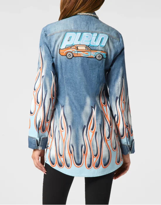 Denim Shirt LS Flame Racing