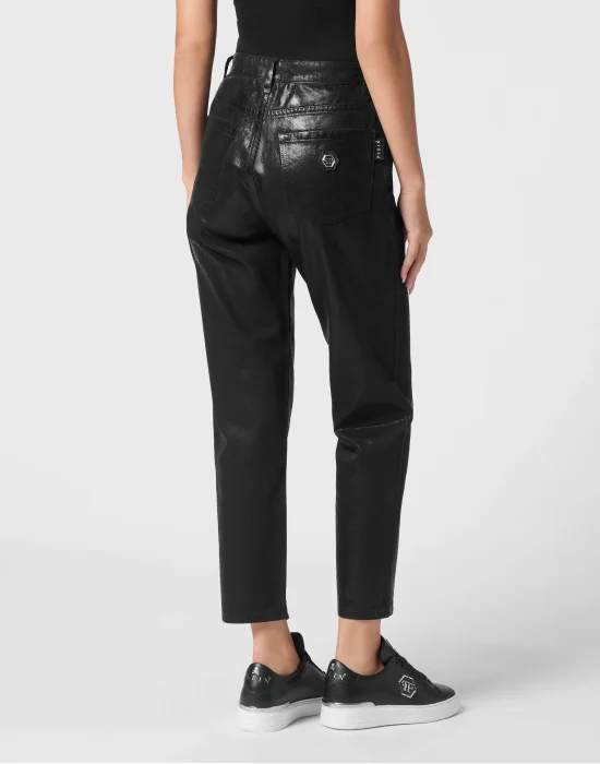 Coated Denim Trousers Mom Fit