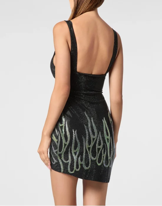 Jersey Strass Mini Dress Flame