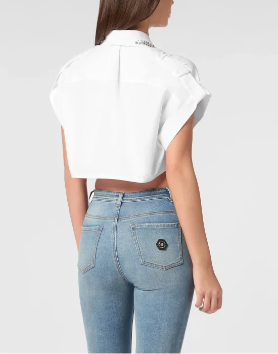 VOLANT CROPPED SHIRT SS STRASS