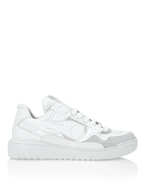 Mix Leather Lo-Top Sneakers Strass Hexagon