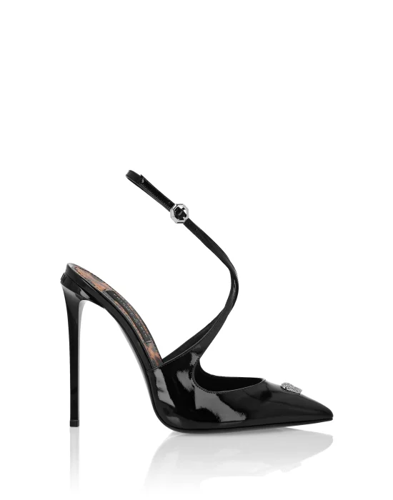 Leather Sandals High Heels Skull strass