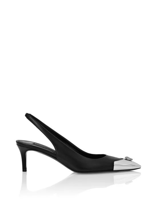 Leather Slingback shoes Skull strass