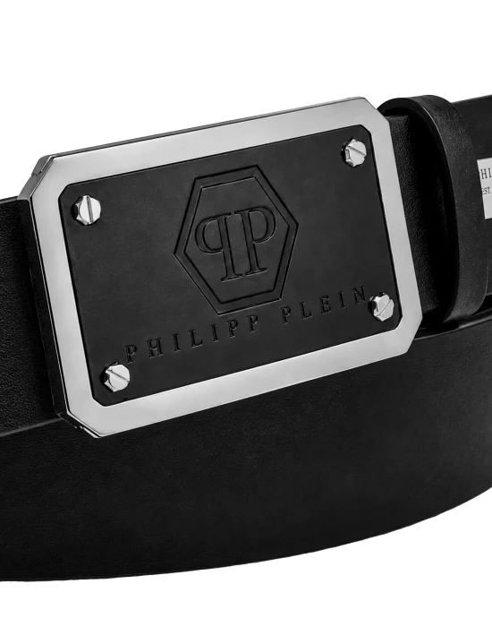 Leather Belt Hexagon Logo